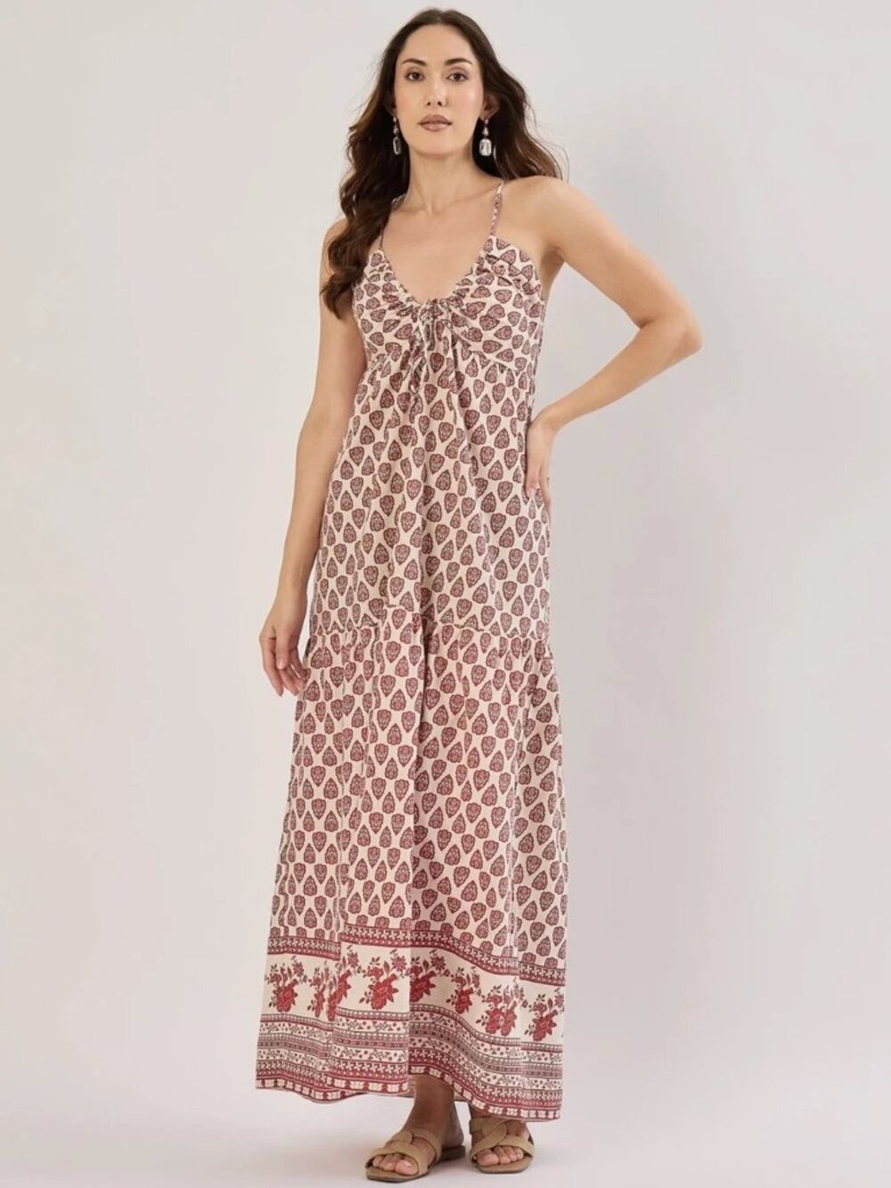 Sim & Sam - RUST BORDER SL HALTER V NECK LINEN BLEND - Picture 4 of 11